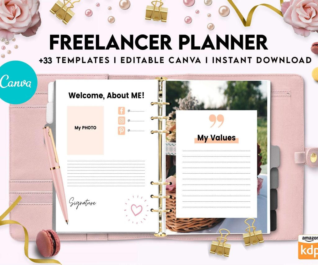 Solopreneur Freelancer Planner, client management , work from home, small business, Canva Editable Templates 8,5×11 inch, KDP interior