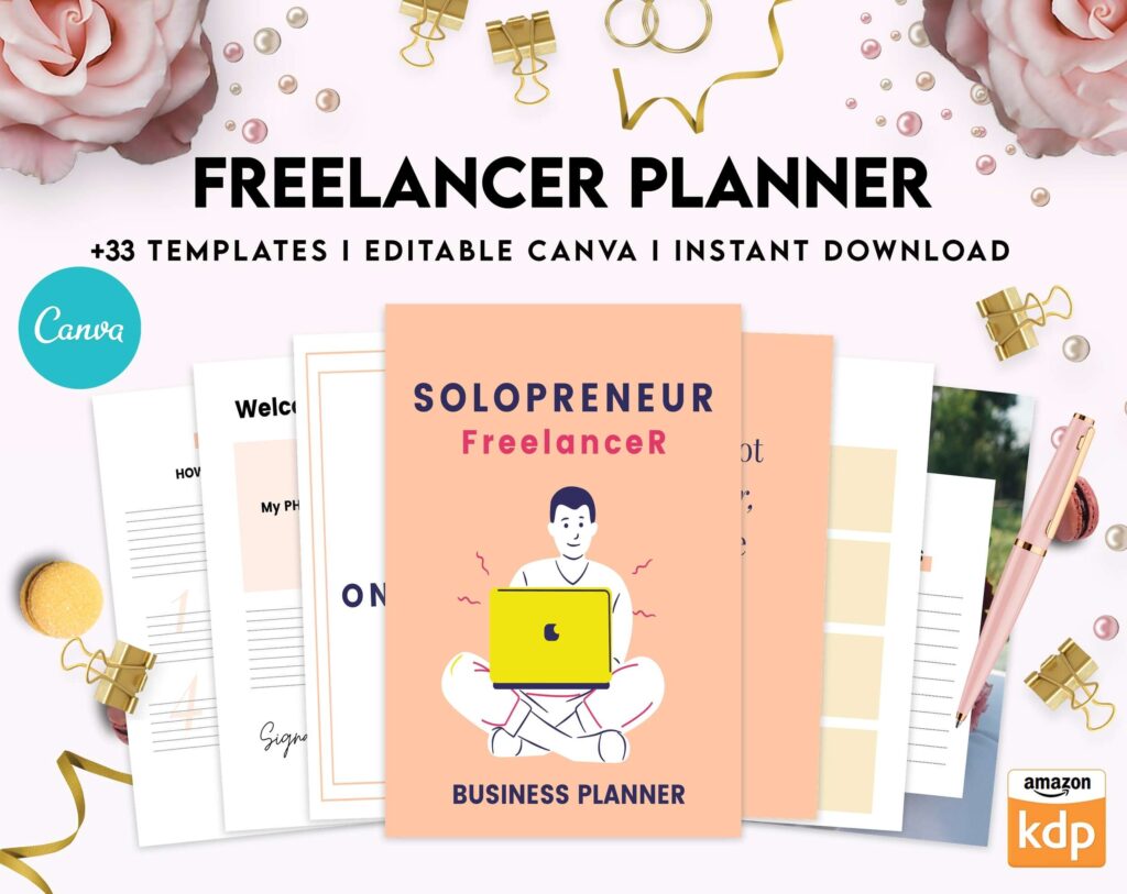 Solopreneur Freelancer Planner, client management , work from home, small business, Canva Editable Templates 8,5×11 inch, KDP interior