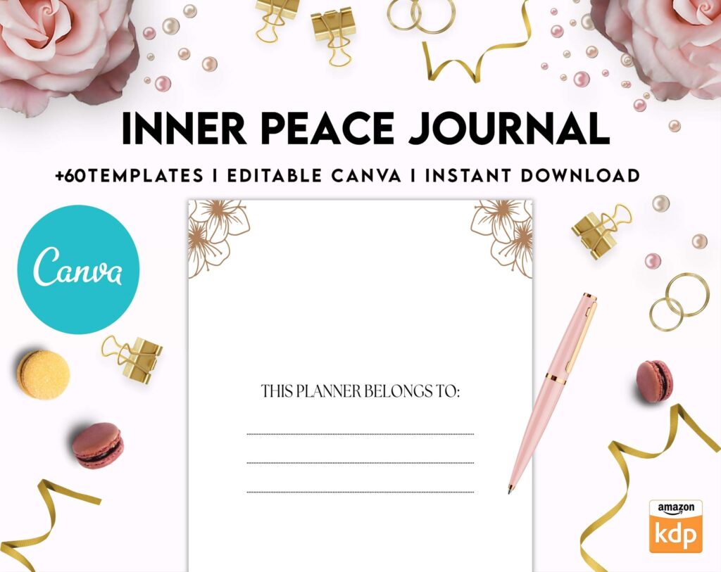 Inner Peace Journal, Calming journal, Happiness journal, Spiritual journal, Canva Editable Templates 8,5×11 inch, KDP interior
