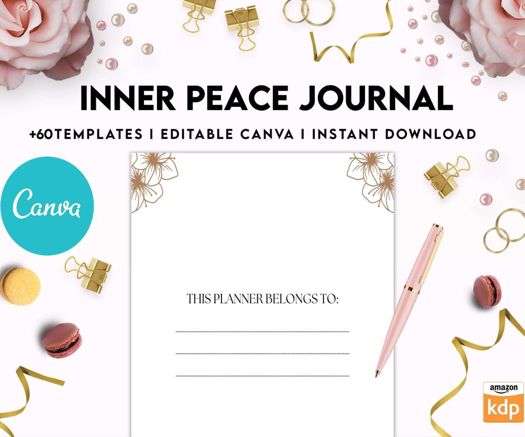 Inner Peace Journal, Calming journal, Happiness journal, Spiritual journal, Canva Editable Templates 8,5×11 inch, KDP interior