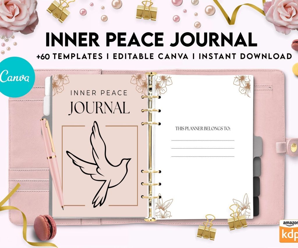 Inner Peace Journal, Calming journal, Happiness journal, Spiritual journal, Canva Editable Templates 8,5×11 inch, KDP interior