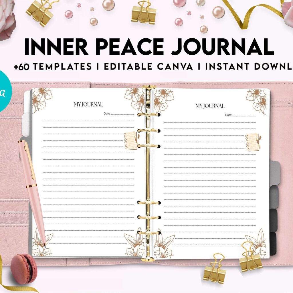Inner Peace Journal, Calming journal, Happiness journal, Spiritual journal, Canva Editable Templates 8,5×11 inch, KDP interior