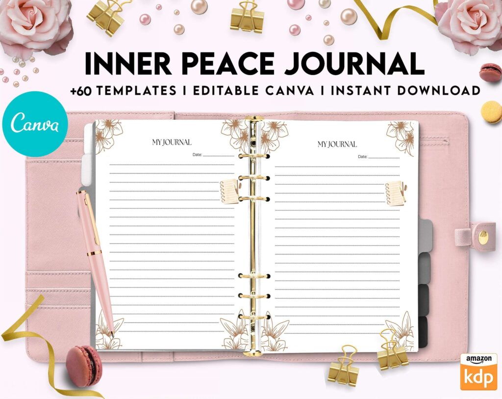 Inner Peace Journal, Calming journal, Happiness journal, Spiritual journal, Canva Editable Templates 8,5×11 inch, KDP interior