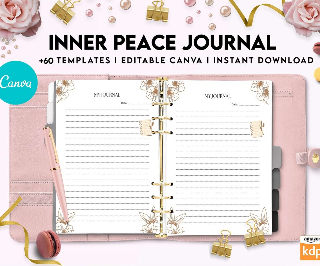 Inner Peace Journal, Calming journal, Happiness journal, Spiritual journal, Canva Editable Templates 8,5×11 inch, KDP interior