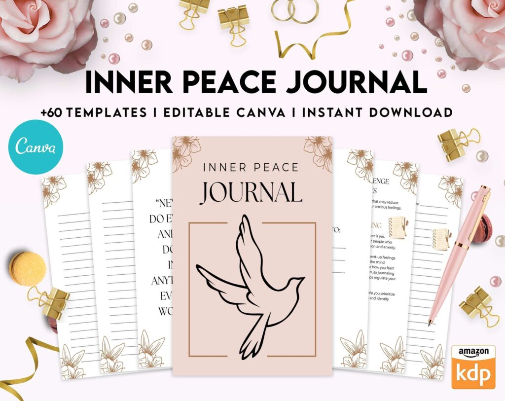 Inner Peace Journal, Calming journal, Happiness journal, Spiritual journal, Canva Editable Templates 8,5×11 inch, KDP interior