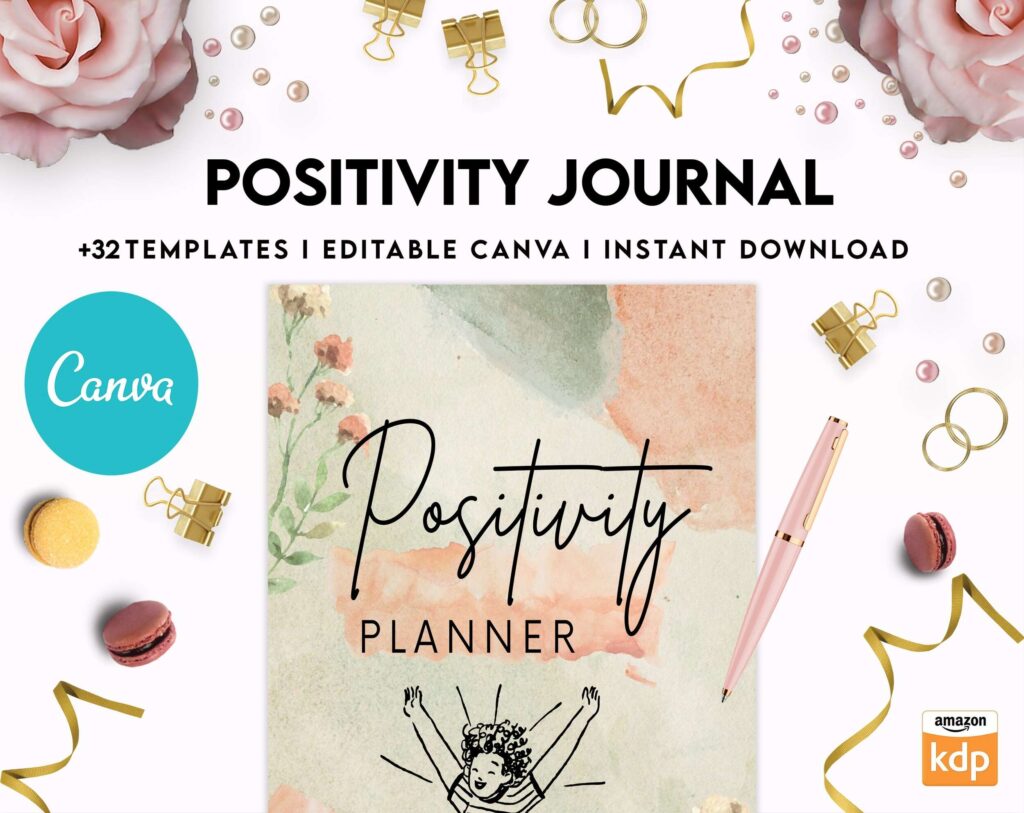 Positivity journal, positive mindset, happiness journal, Canva Editable Templates 8,5×11 inch, KDP interior