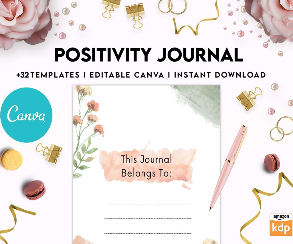 Positivity journal, positive mindset, happiness journal, Canva Editable Templates 8,5×11 inch, KDP interior