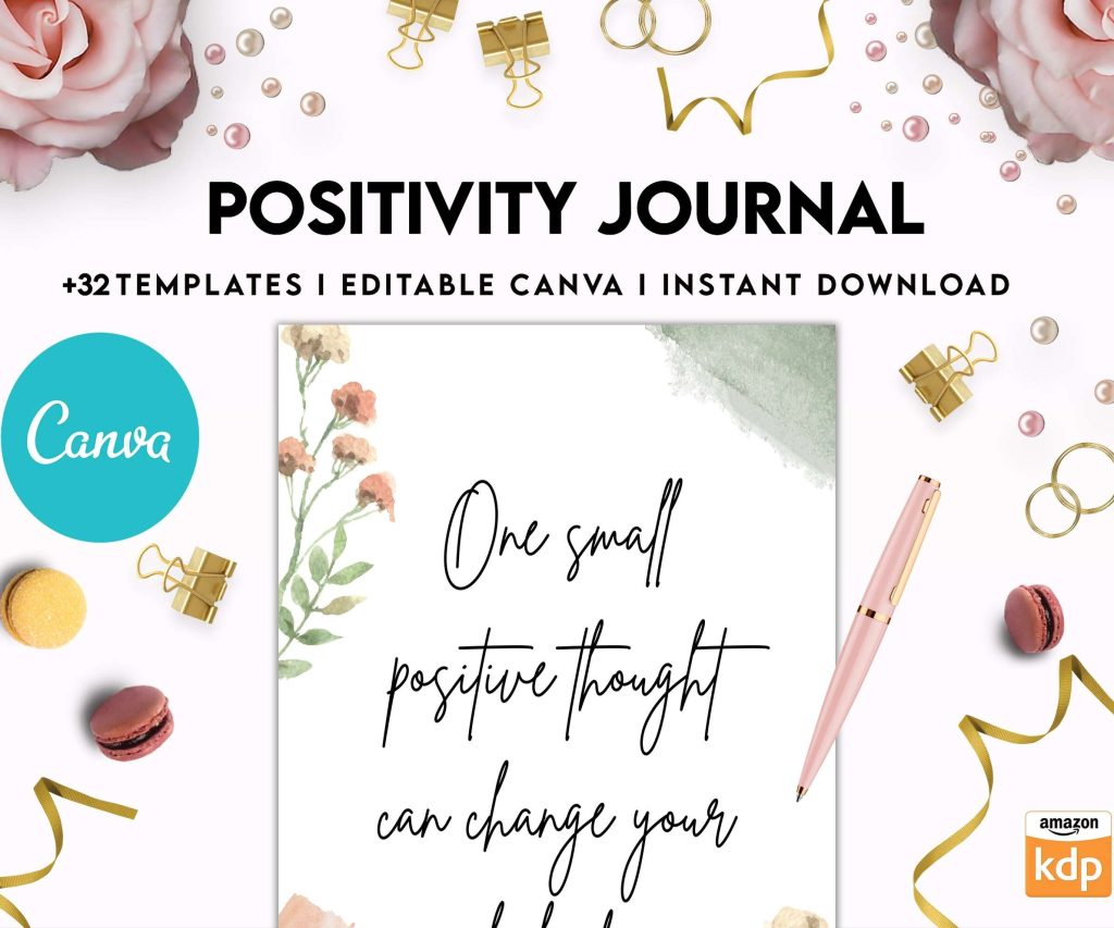 Positivity journal, positive mindset, happiness journal, Canva Editable Templates 8,5×11 inch, KDP interior