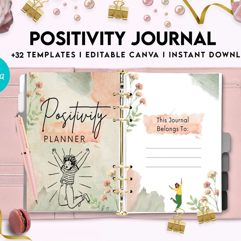 Positivity journal, positive mindset, happiness journal, Canva Editable Templates 8,5×11 inch, KDP interior