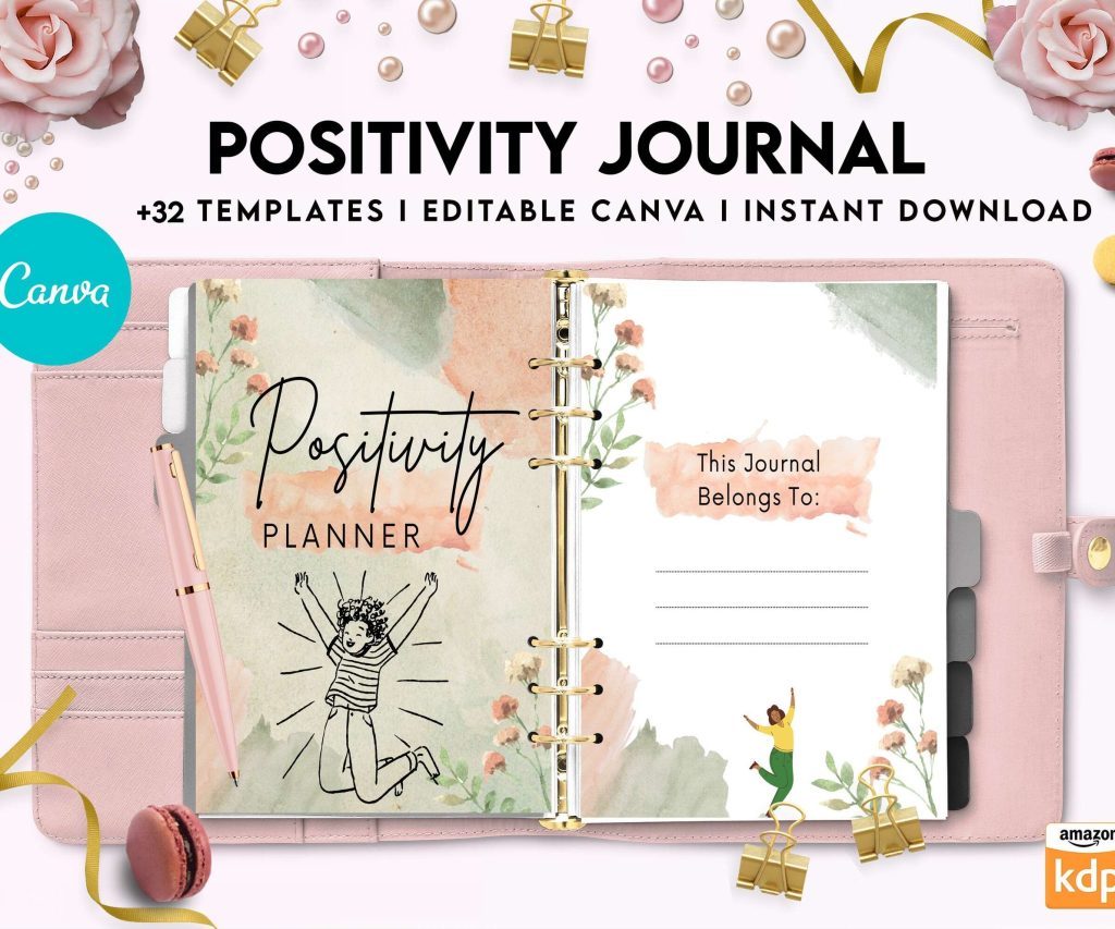 Positivity journal, positive mindset, happiness journal, Canva Editable Templates 8,5×11 inch, KDP interior