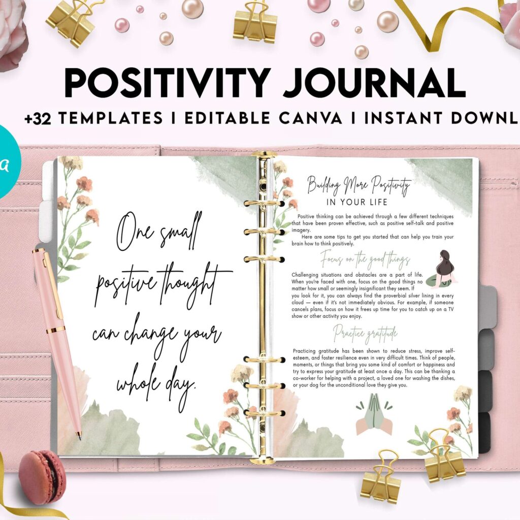 Positivity journal, positive mindset, happiness journal, Canva Editable Templates 8,5×11 inch, KDP interior
