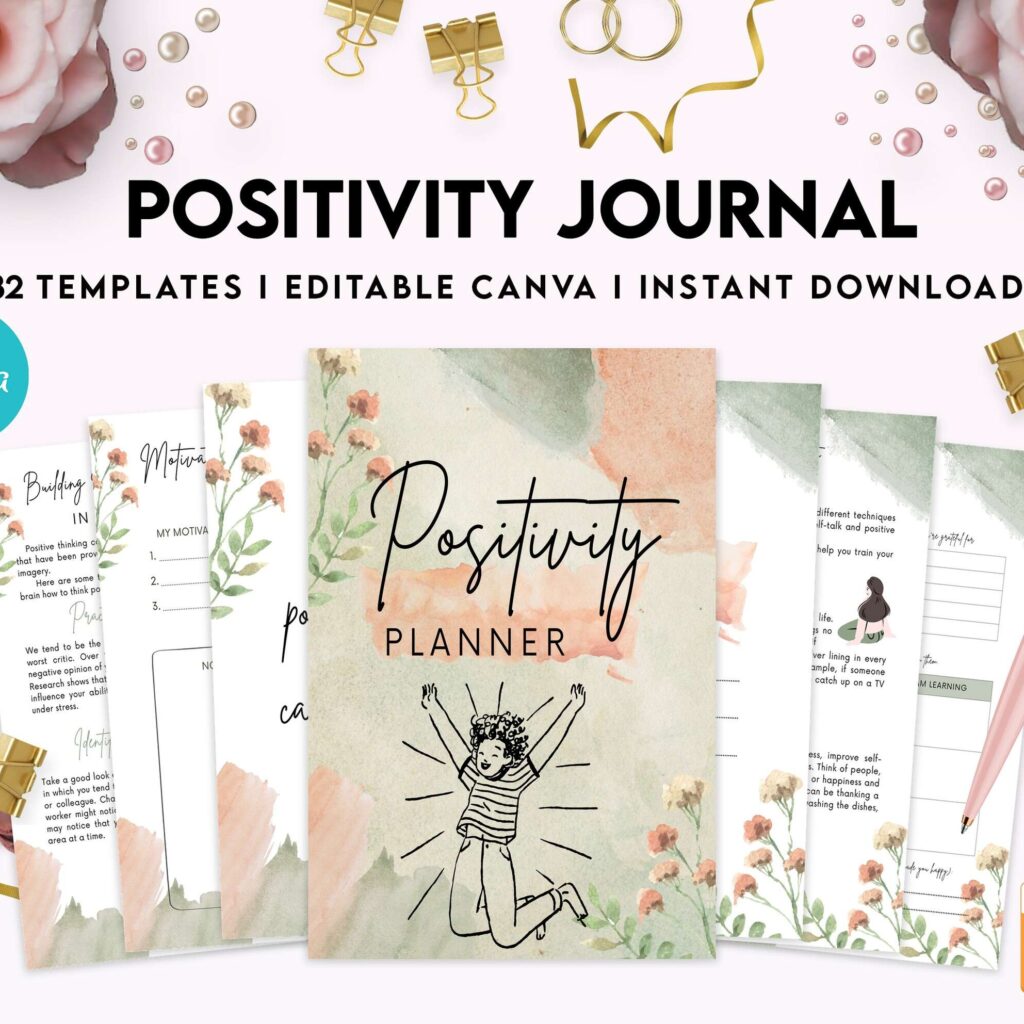 Positivity journal, positive mindset, happiness journal, Canva Editable Templates 8,5×11 inch, KDP interior
