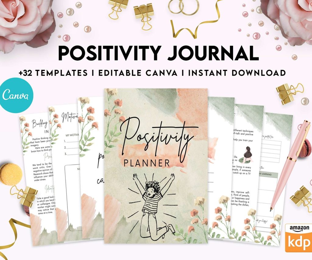 Positivity journal, positive mindset, happiness journal, Canva Editable Templates 8,5×11 inch, KDP interior