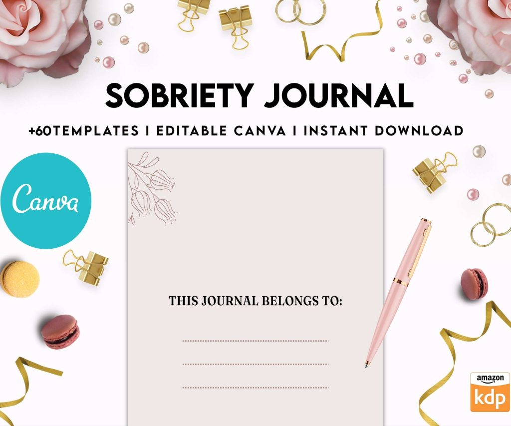 Sobriety, Addiction recovery Journal, calmness, Canva Editable Templates 8,5×11 inch, KDP interior