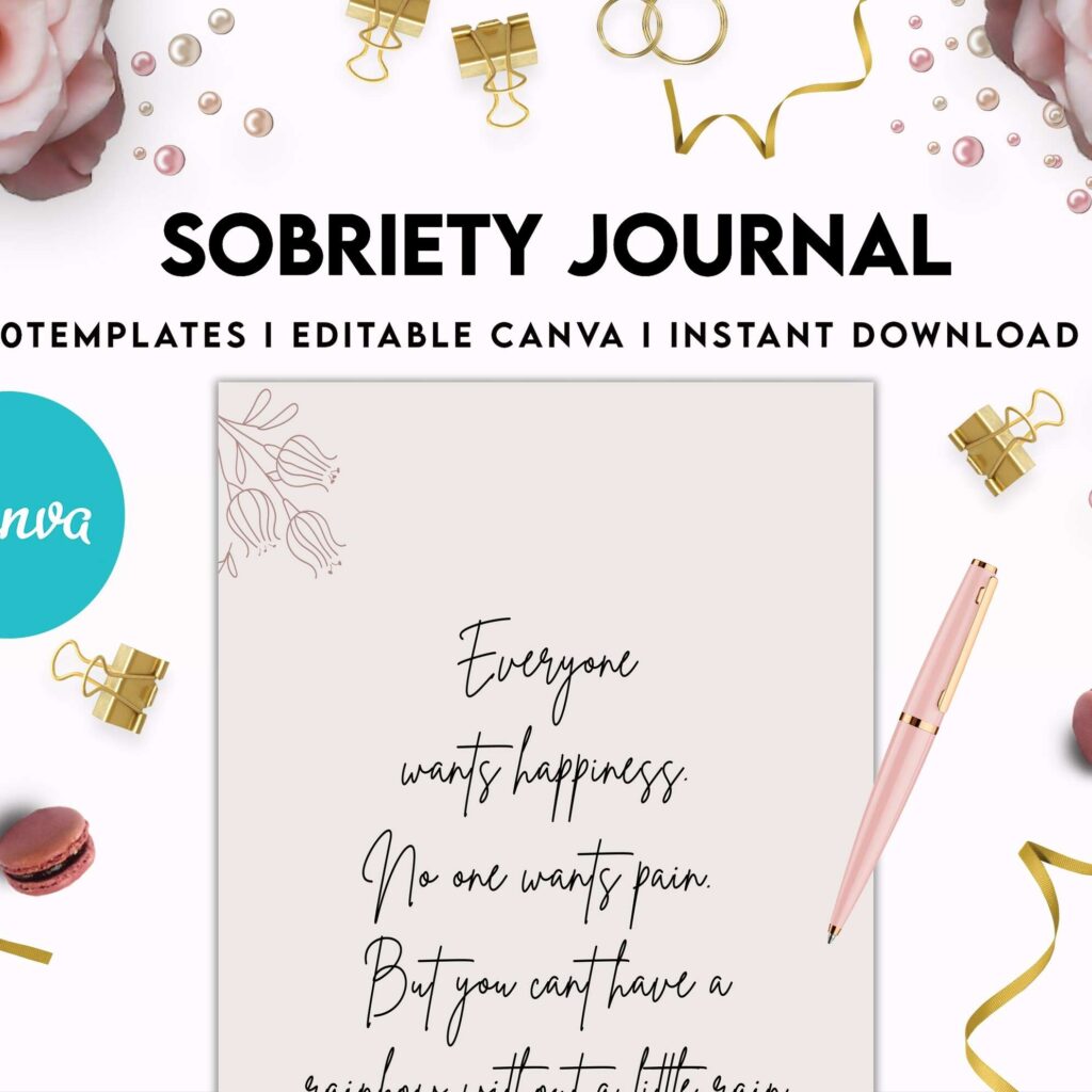 Sobriety, Addiction recovery Journal, calmness, Canva Editable Templates 8,5×11 inch, KDP interior