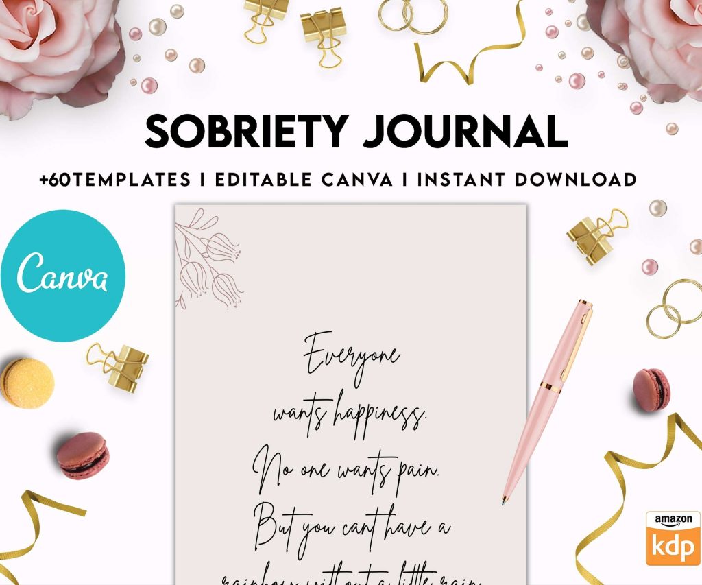 Sobriety, Addiction recovery Journal, calmness, Canva Editable Templates 8,5×11 inch, KDP interior