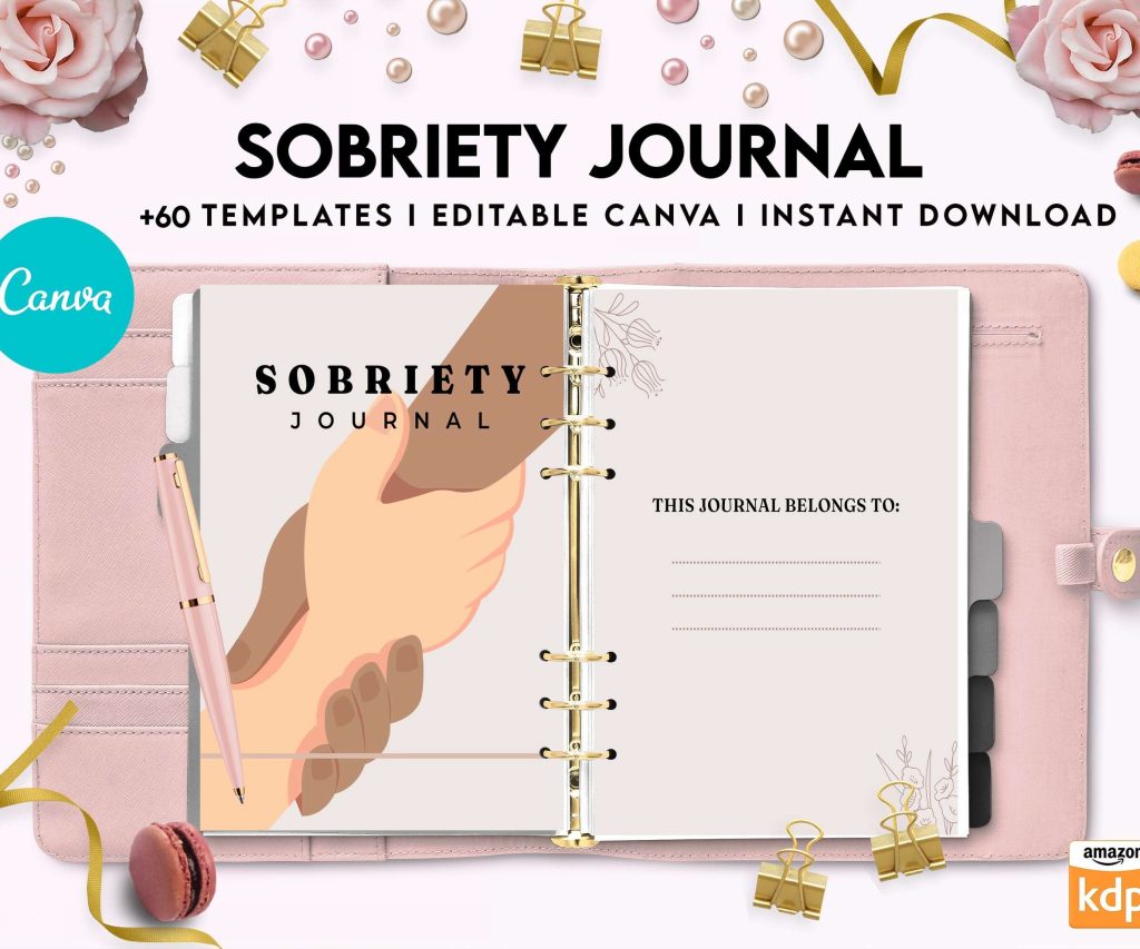 Sobriety, Addiction recovery Journal, calmness, Canva Editable Templates 8,5×11 inch, KDP interior