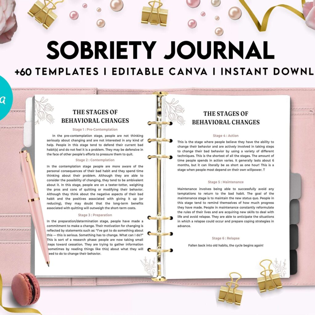 Sobriety, Addiction recovery Journal, calmness, Canva Editable Templates 8,5×11 inch, KDP interior