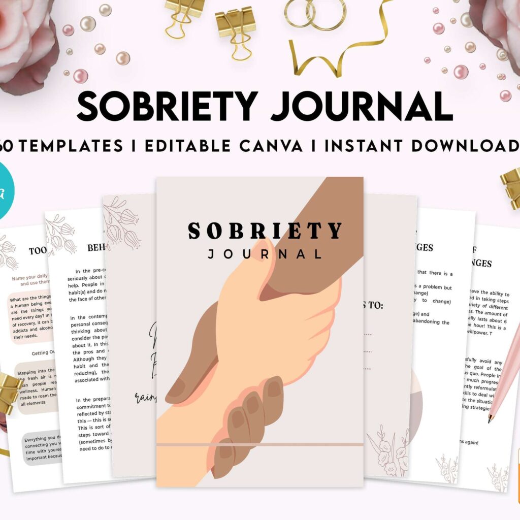 Sobriety, Addiction recovery Journal, calmness, Canva Editable Templates 8,5×11 inch, KDP interior