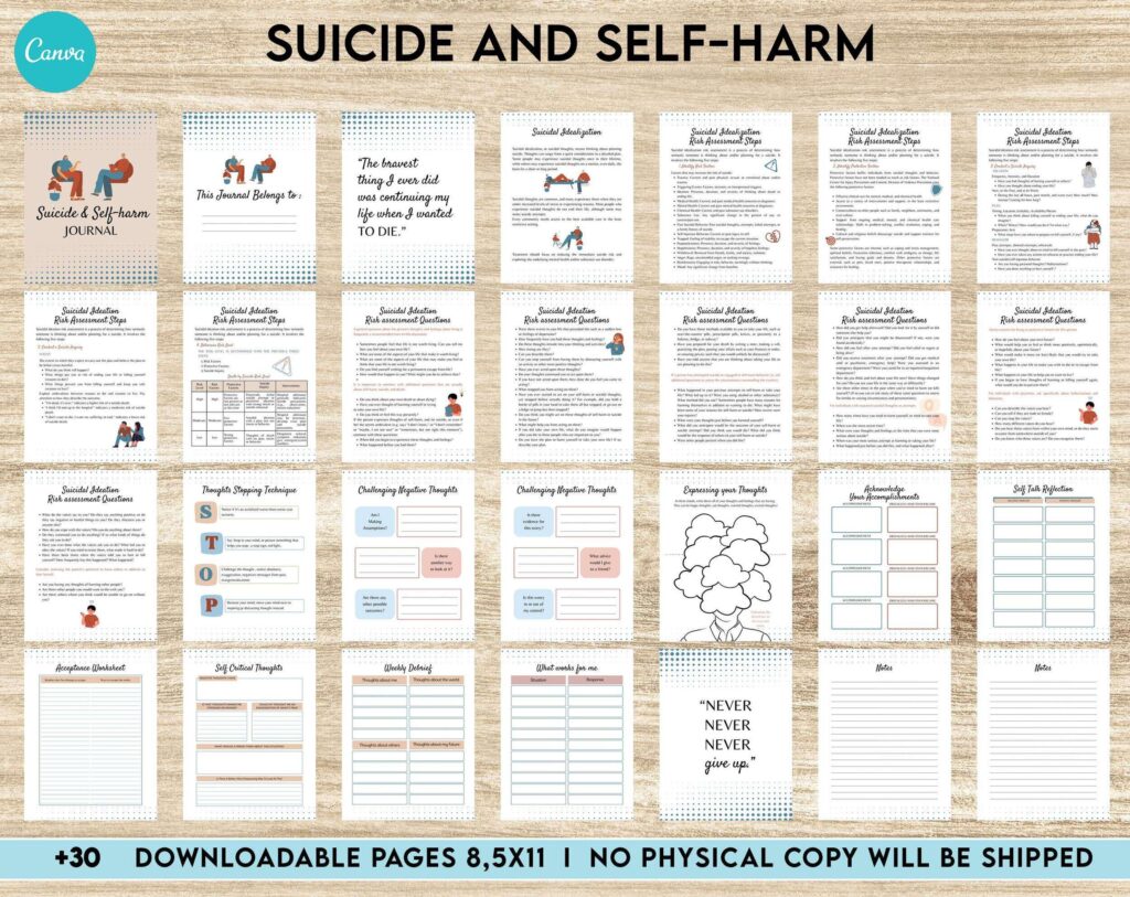 Suicide and self-harm journal, suicide awareness,suicide prevention, Canva Editable Templates 8,5×11 inch, KDP interior