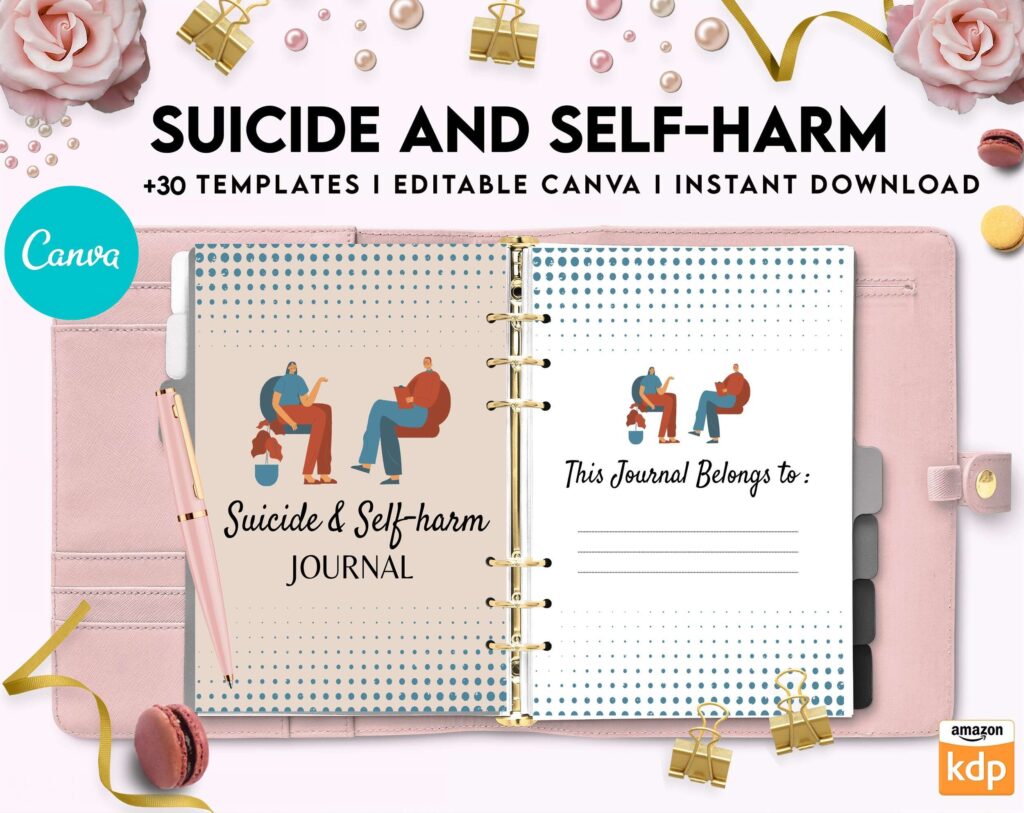 Suicide and self-harm journal, suicide awareness,suicide prevention, Canva Editable Templates 8,5×11 inch, KDP interior