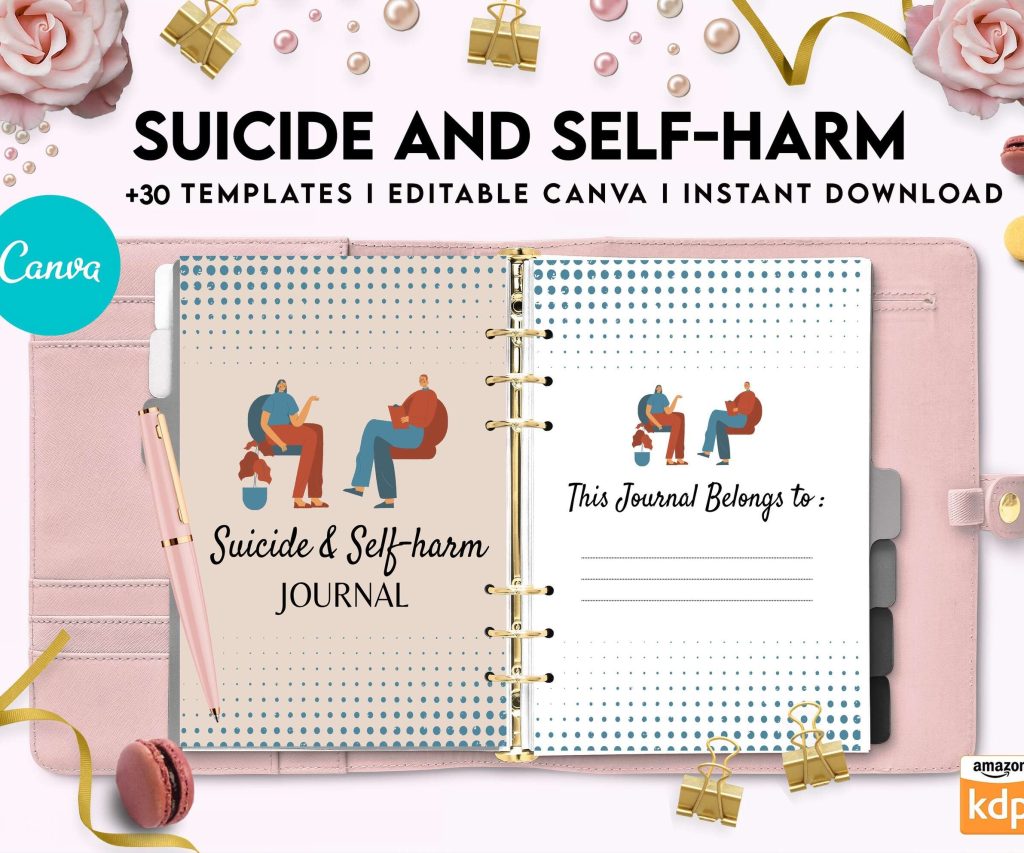 Suicide and self-harm journal, suicide awareness,suicide prevention, Canva Editable Templates 8,5×11 inch, KDP interior