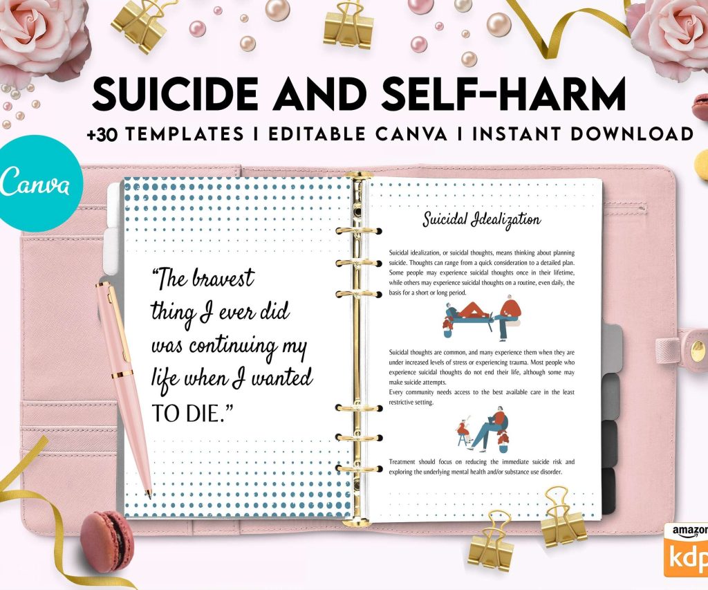 Suicide and self-harm journal, suicide awareness,suicide prevention, Canva Editable Templates 8,5×11 inch, KDP interior