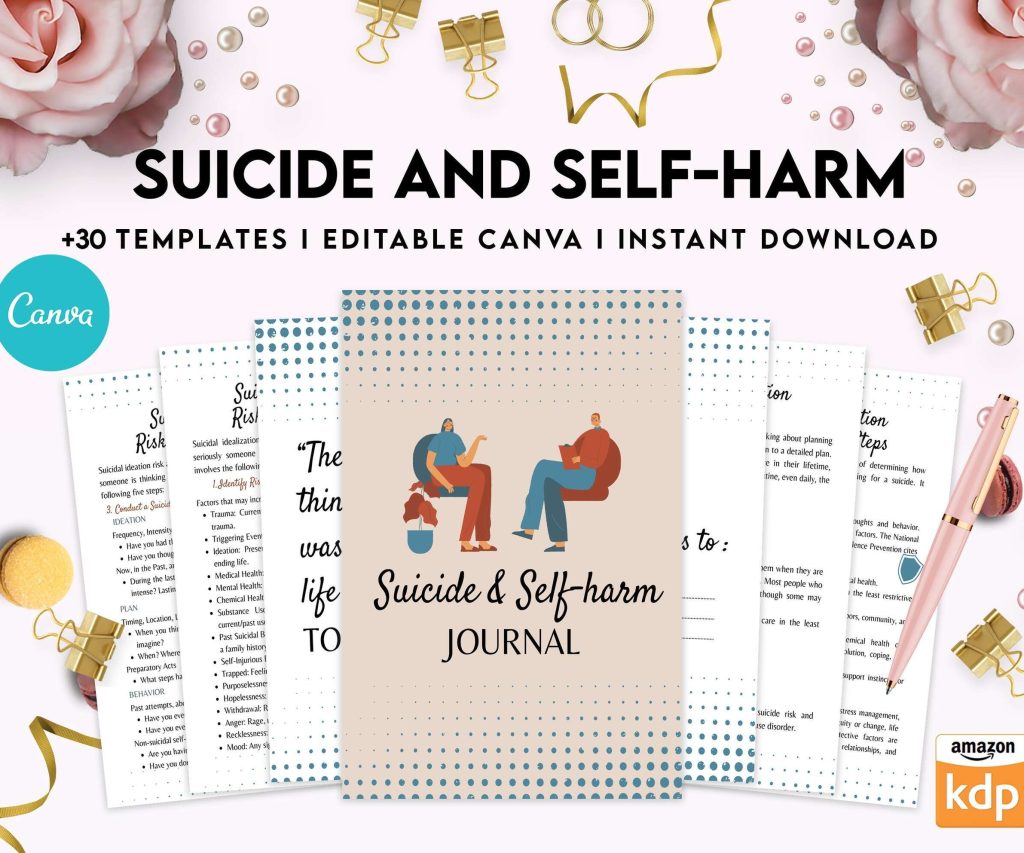 Suicide and self-harm journal, suicide awareness,suicide prevention, Canva Editable Templates 8,5×11 inch, KDP interior