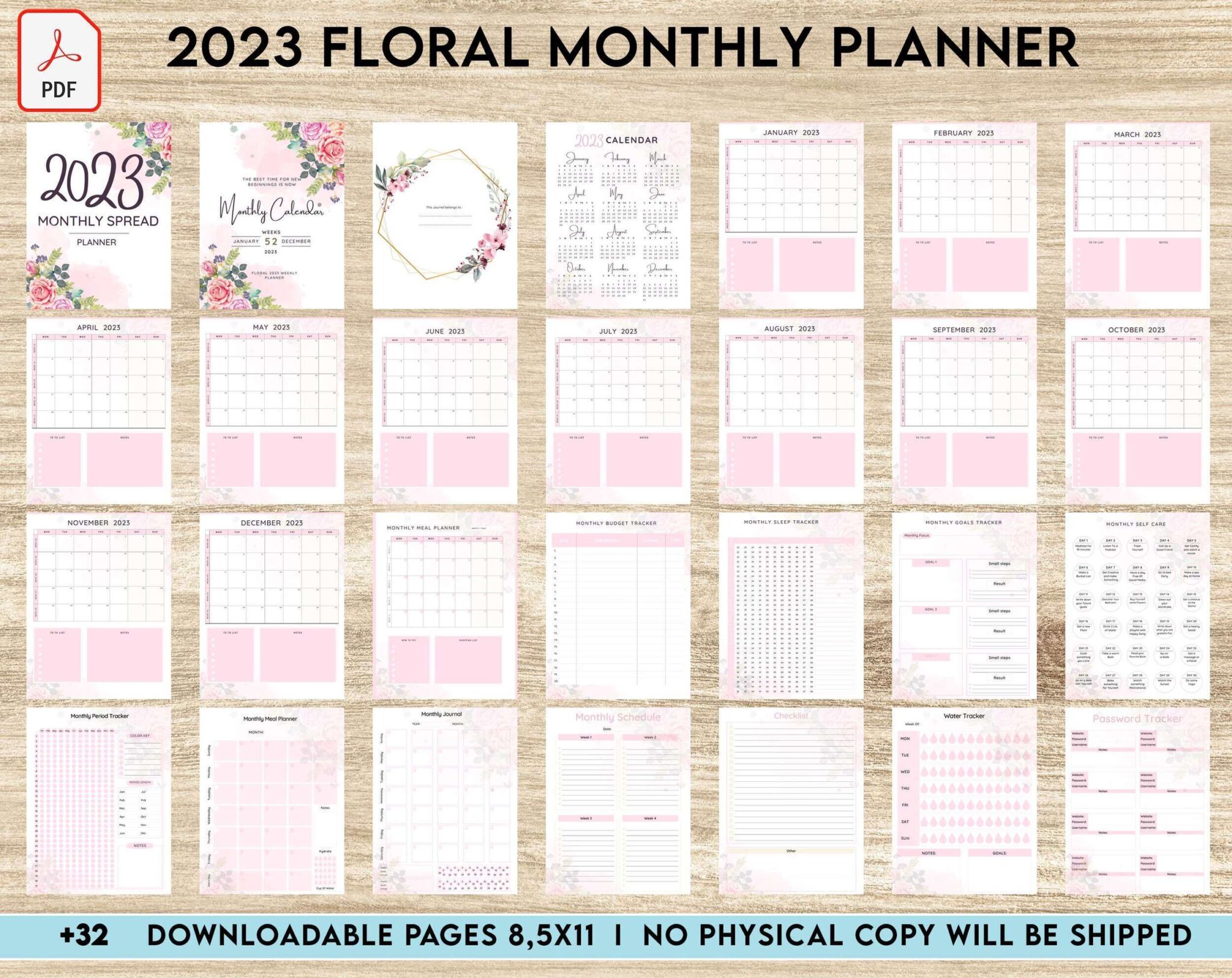 Monthly Planner PDF 2023 Get Organized with Beautiful Floral Designs