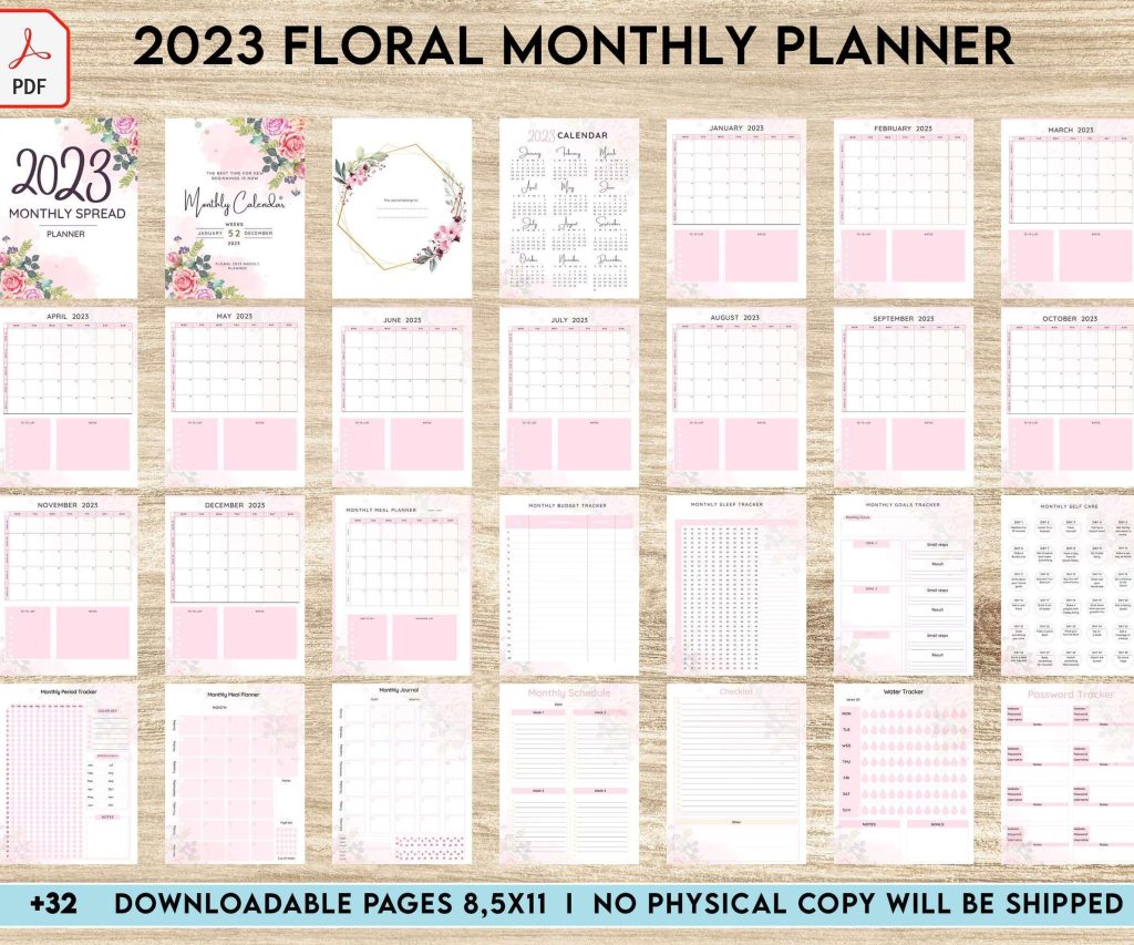 2023 Canva Monthly Planner, Dated 2023 planner Calendar Printable KDP interior PDF file 8,5×11 inch