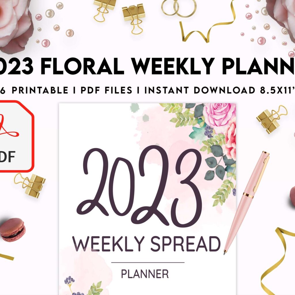2023 Floral Weekly Planner, Dated 2023 planner Calendar Printable KDP interior PDF file 8,5×11 inch