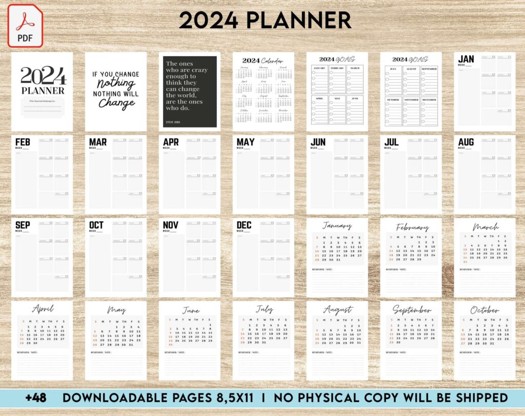 2024 Planner, Dated 2024 planner Calendar Printable KDP interior PDF file 8,5×11 inch