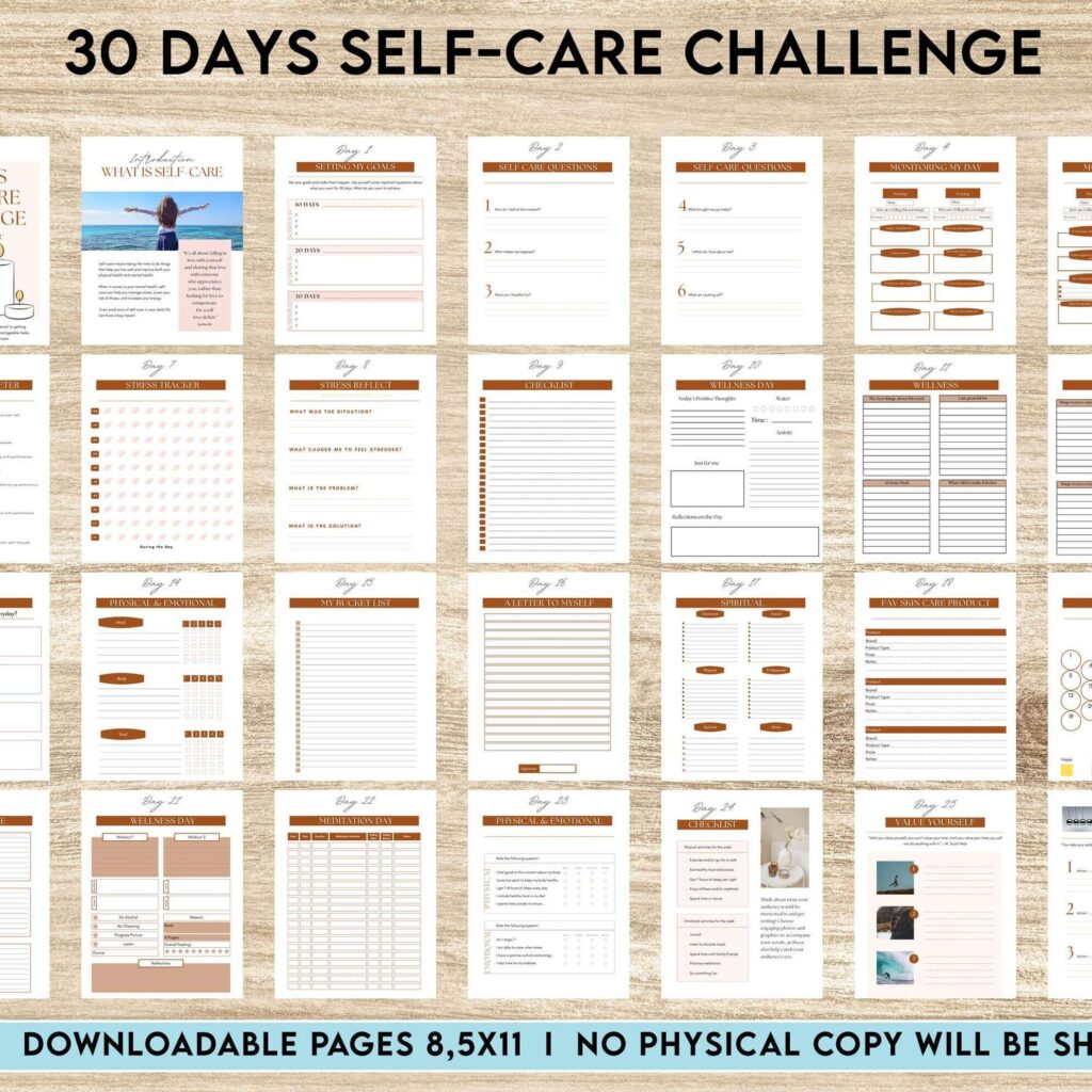 30 Day Self-care Challenge, Self care journal, self care planner, mindfulness, self love journal,wellness journal KDP interior PDF file 8,5×11 inch