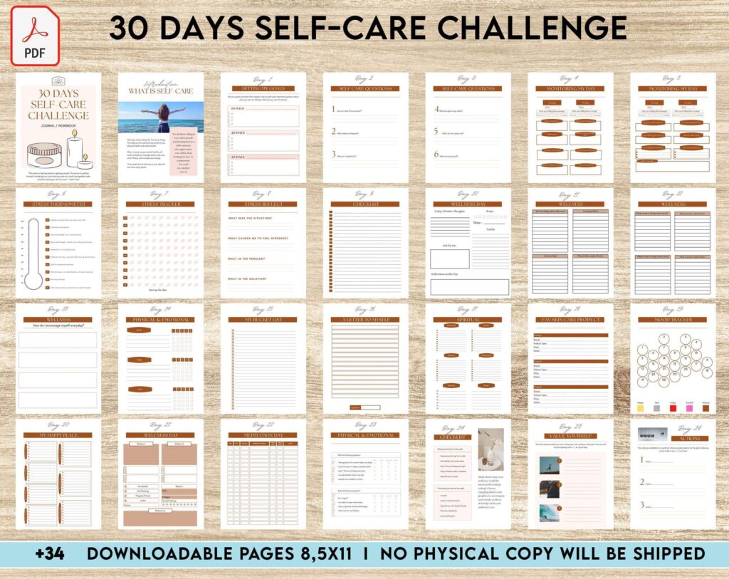 30 Day Self-care Challenge, Self care journal, self care planner, mindfulness, self love journal,wellness journal KDP interior PDF file 8,5×11 inch