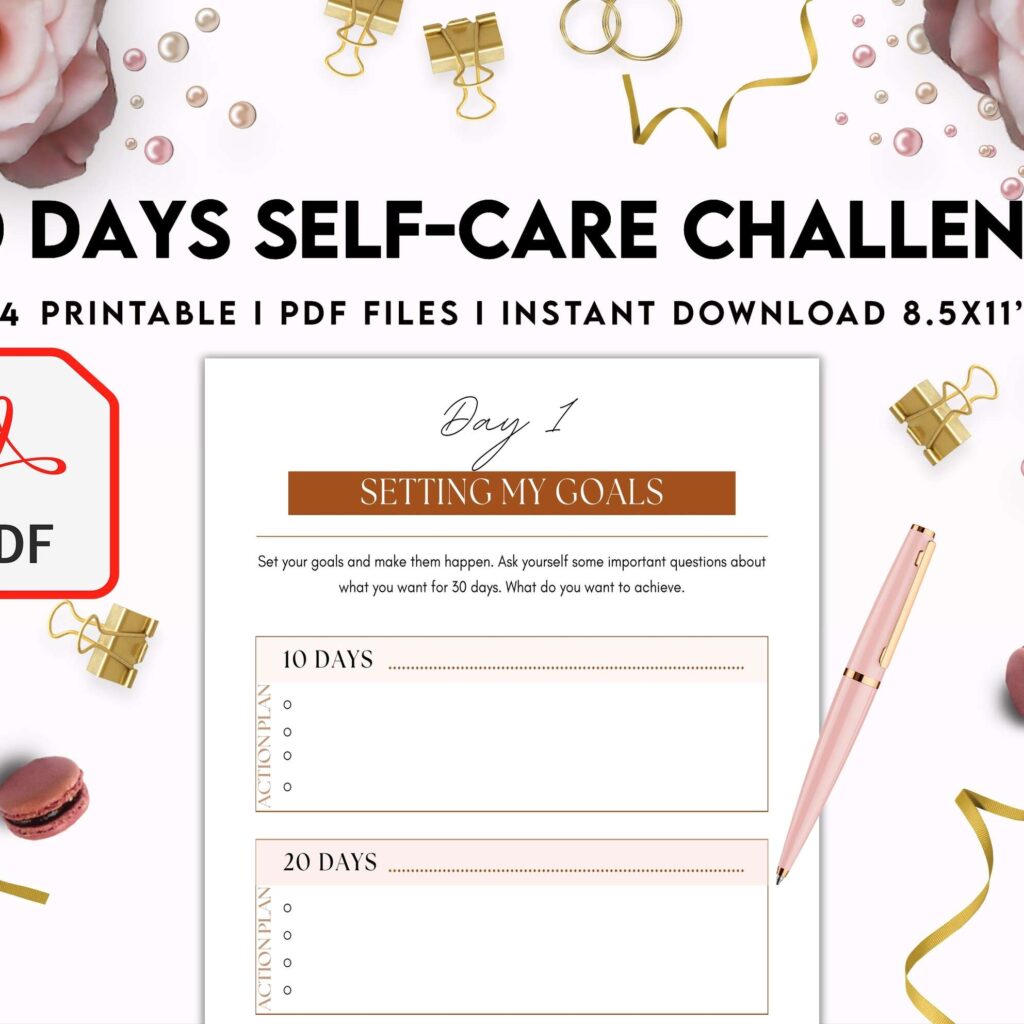 30 Day Self-care Challenge, Self care journal, self care planner, mindfulness, self love journal,wellness journal KDP interior PDF file 8,5×11 inch