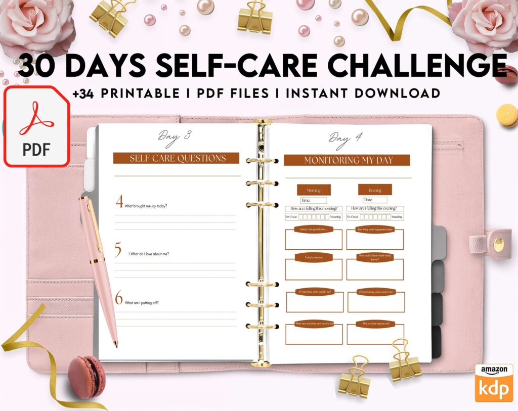 30 Day Self-care Challenge, Self care journal, self care planner, mindfulness, self love journal,wellness journal KDP interior PDF file 8,5×11 inch