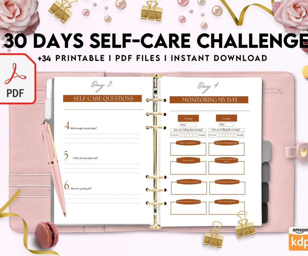 30 Day Self-care Challenge, Self care journal, self care planner, mindfulness, self love journal,wellness journal KDP interior PDF file 8,5×11 inch