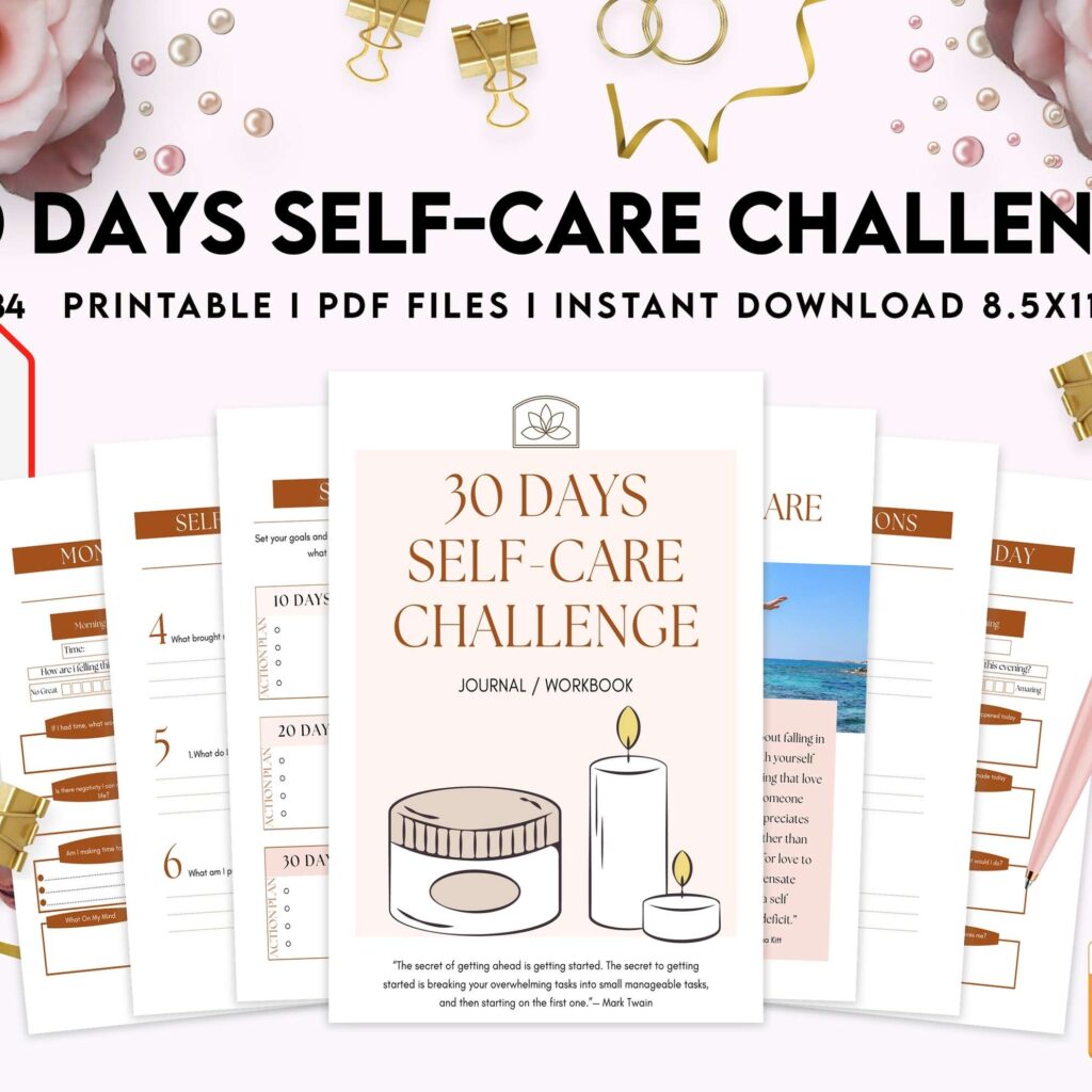 30 Day Self-care Challenge, Self care journal, self care planner, mindfulness, self love journal,wellness journal KDP interior PDF file 8,5×11 inch