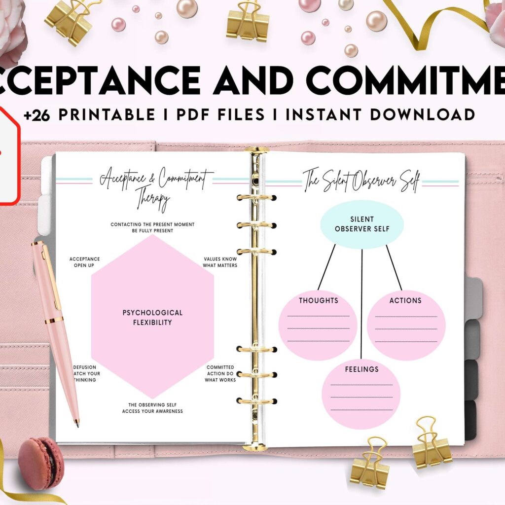 Acceptance and Commitment, therapy journal , self discovery, self esteem, KDP interior PDF file 8,5×11 inch