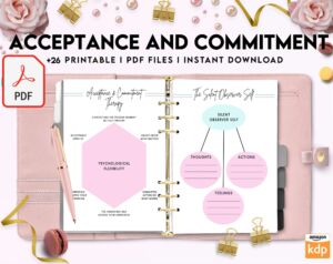 Acceptance and Commitment, therapy journal , self discovery, self esteem, KDP interior PDF file 8,5×11 inch