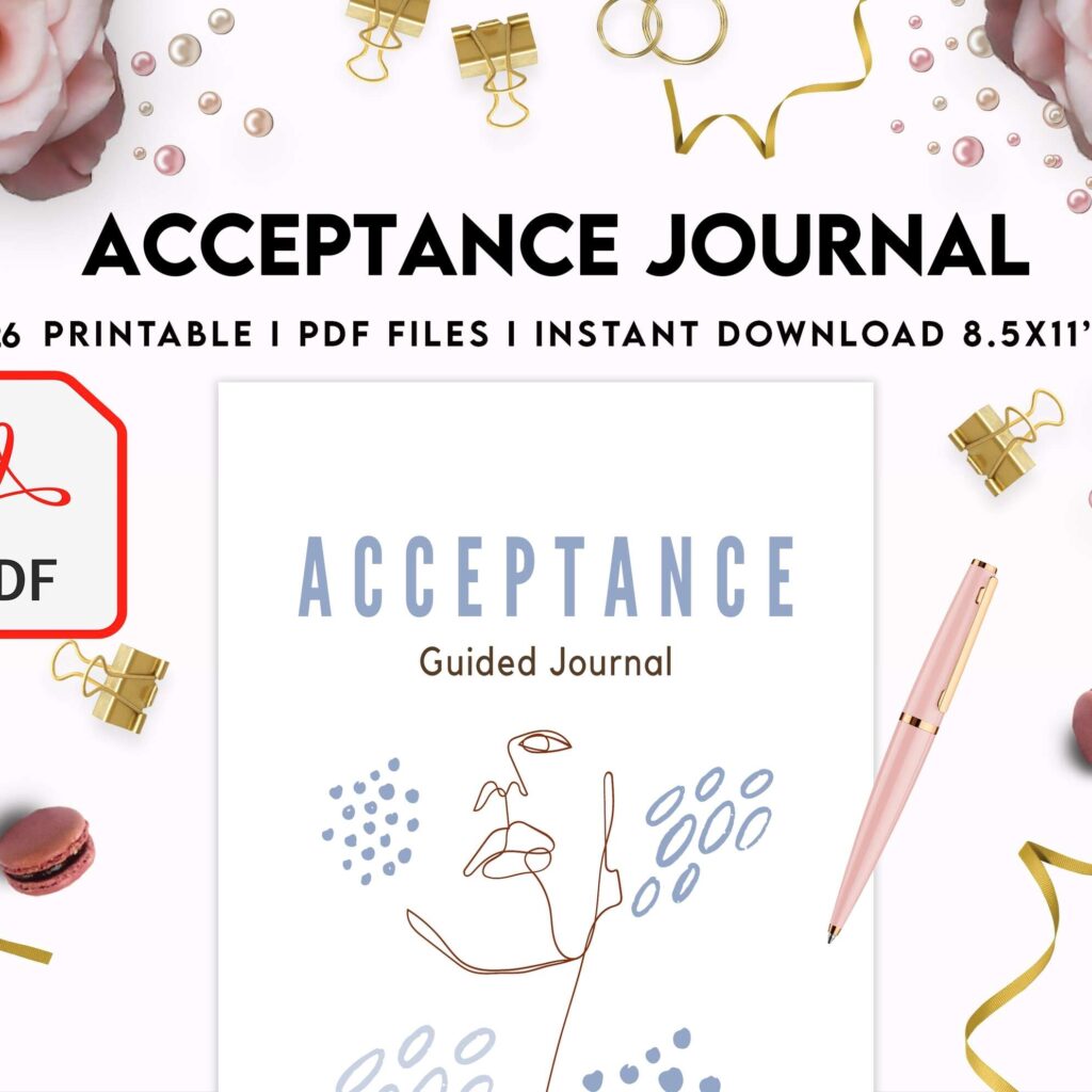 Acceptance Journal, therapy journal, Self care journal, self care planner, mindfulness, self love journal,wellness journal KDP interior PDF file 8,5×11 inch