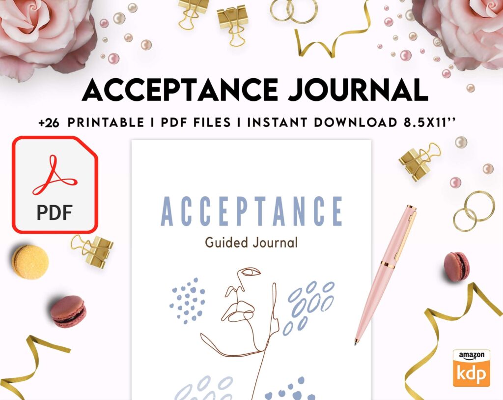 Acceptance Journal, therapy journal, Self care journal, self care planner, mindfulness, self love journal,wellness journal KDP interior PDF file 8,5×11 inch