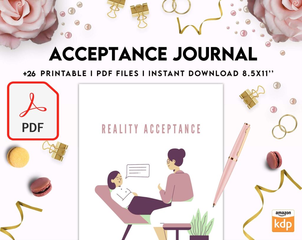 Acceptance Journal, therapy journal, Self care journal, self care planner, mindfulness, self love journal,wellness journal KDP interior PDF file 8,5×11 inch