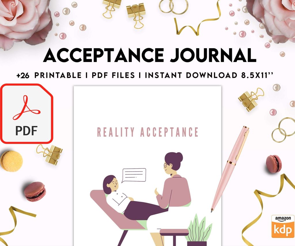 Acceptance Journal, therapy journal, Self care journal, self care planner, mindfulness, self love journal,wellness journal KDP interior PDF file 8,5×11 inch