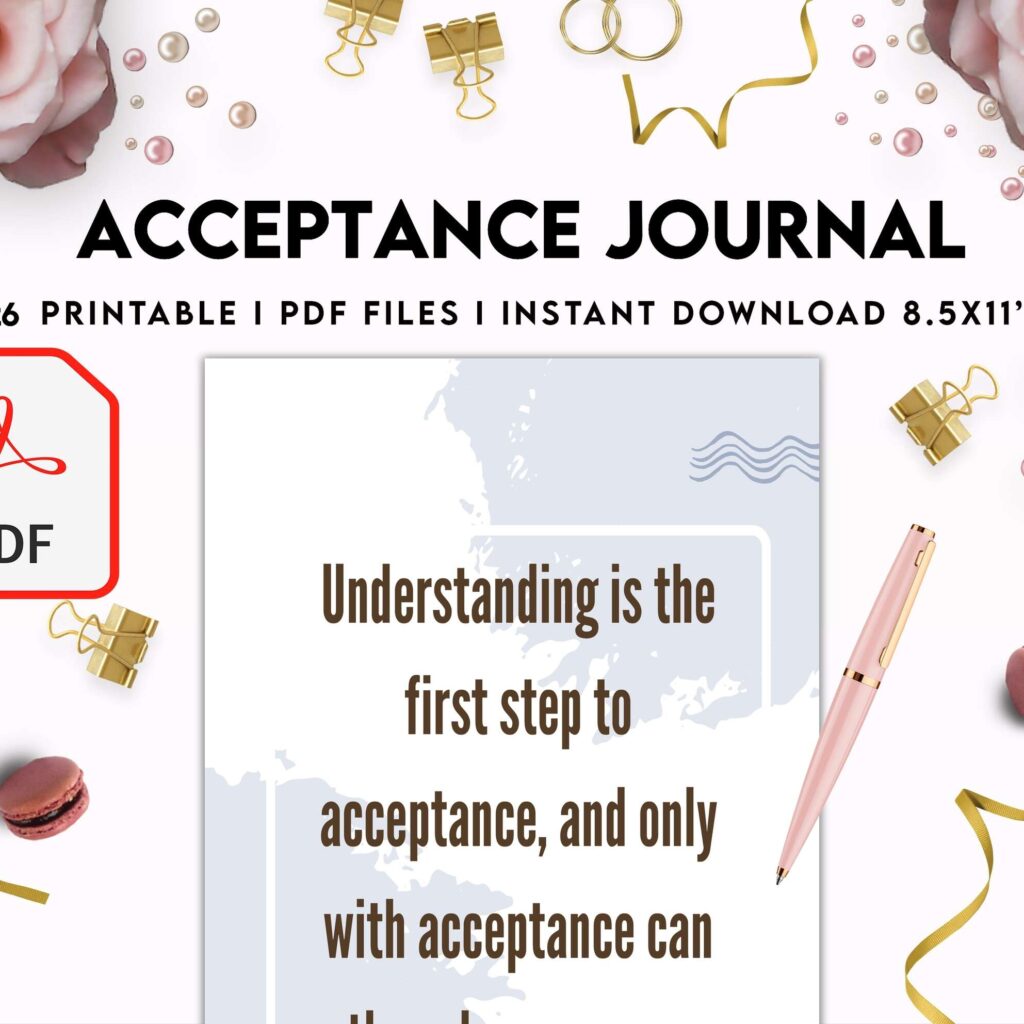 Acceptance Journal, therapy journal, Self care journal, self care planner, mindfulness, self love journal,wellness journal KDP interior PDF file 8,5×11 inch