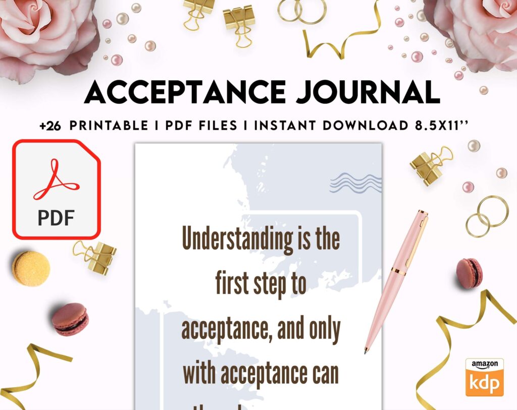Acceptance Journal, therapy journal, Self care journal, self care planner, mindfulness, self love journal,wellness journal KDP interior PDF file 8,5×11 inch