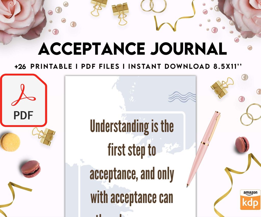 Acceptance Journal, therapy journal, Self care journal, self care planner, mindfulness, self love journal,wellness journal KDP interior PDF file 8,5×11 inch