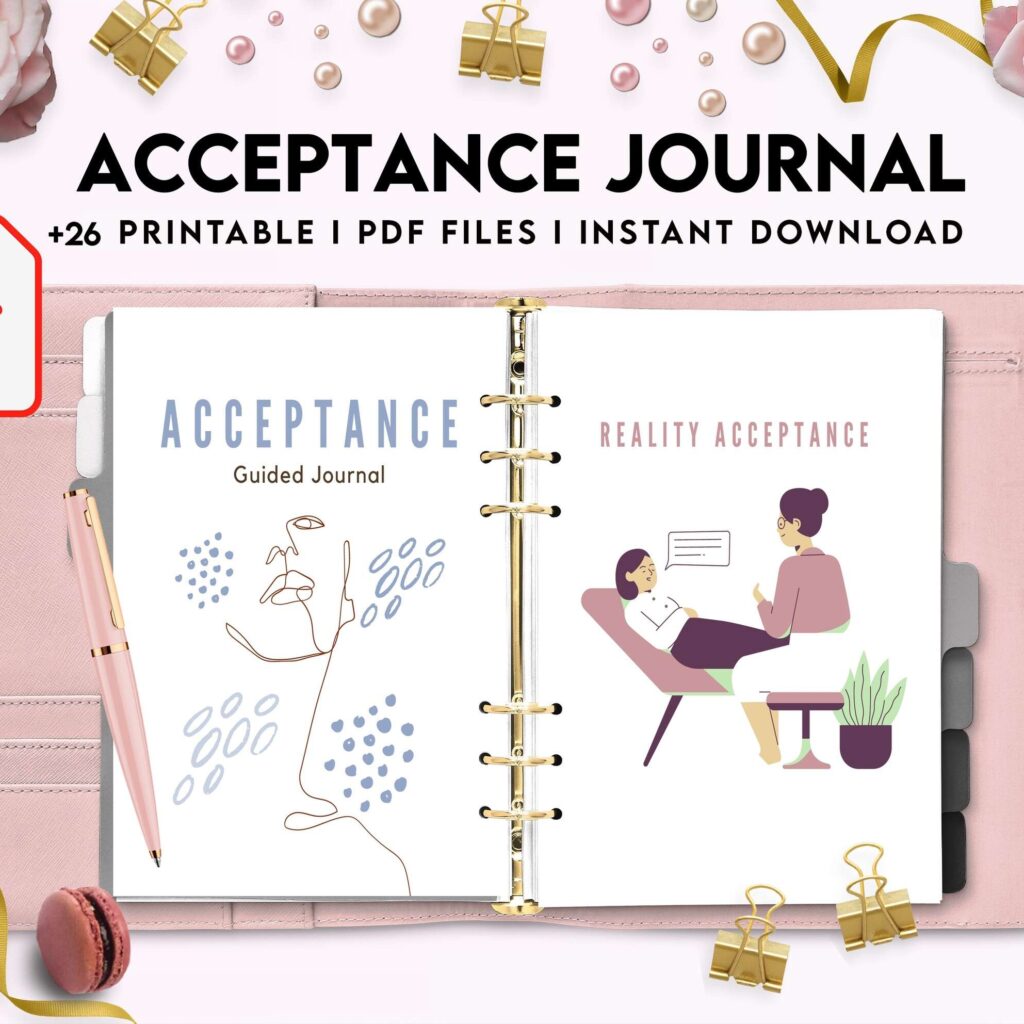 Acceptance Journal, therapy journal, Self care journal, self care planner, mindfulness, self love journal,wellness journal KDP interior PDF file 8,5×11 inch
