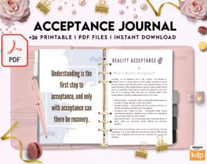 Acceptance Journal, therapy journal, Self care journal, self care planner, mindfulness, self love journal,wellness journal KDP interior PDF file 8,5×11 inch