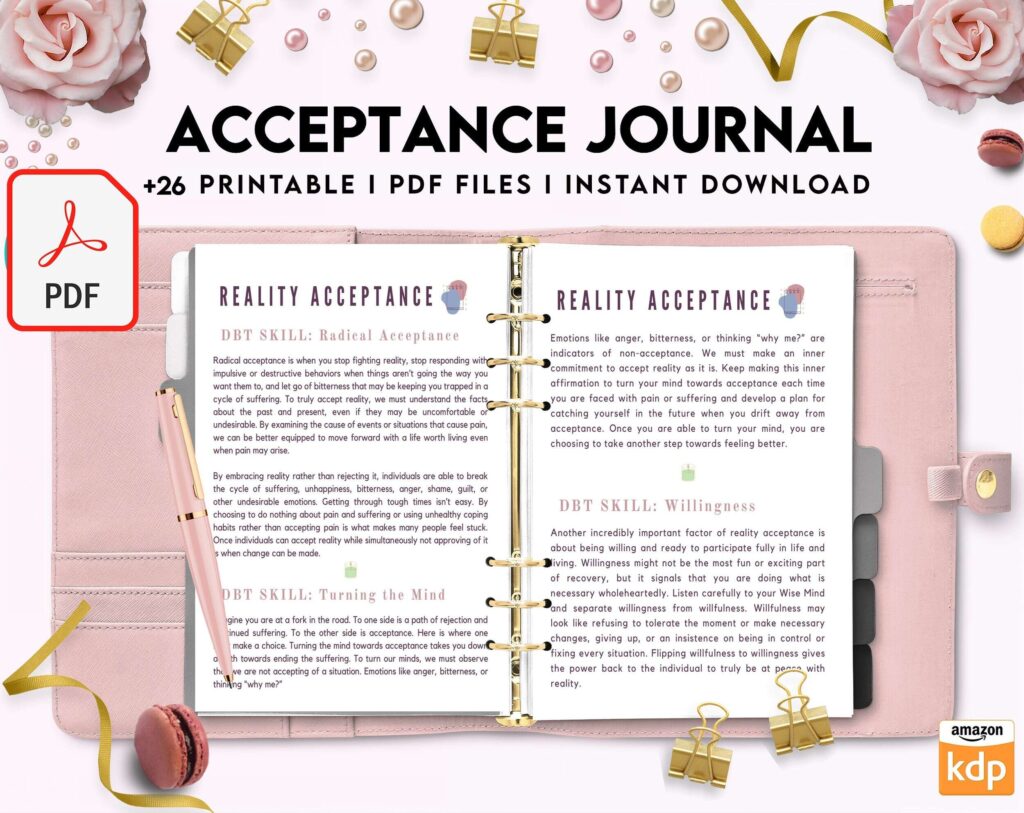 Acceptance Journal, therapy journal, Self care journal, self care planner, mindfulness, self love journal,wellness journal KDP interior PDF file 8,5×11 inch